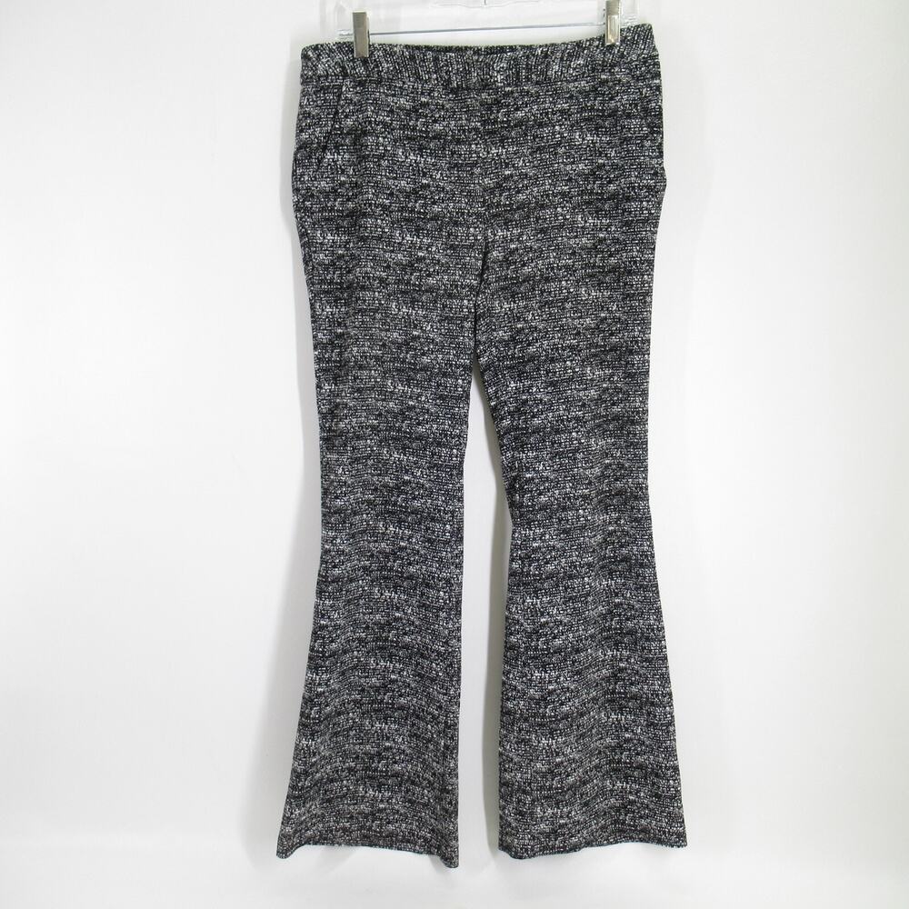 BCBGeneration Pants Women 10 Black White Brindle Flare Leg Stretch Mid Rise